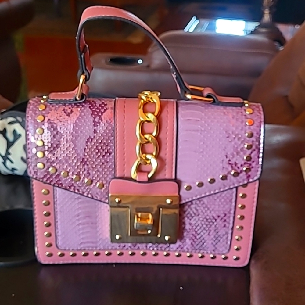 NEW Mauve Chain Crossbody Bag, Satchel, Clutch, Purse, Snakeskin